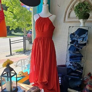 Elegant Burnt Orange Halter Dress